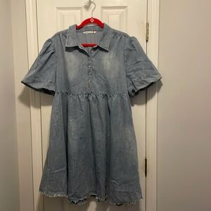 Puff-Sleeve Denim Dress. Size XL.